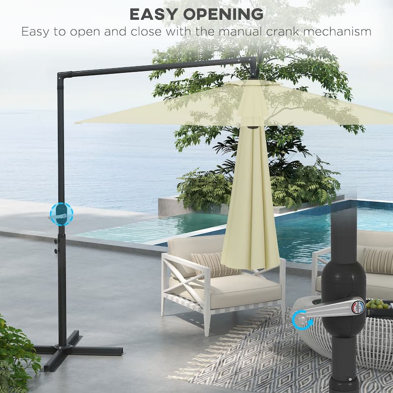 Outsunny 9.5FT Cantilever Patio Umbrella with Crank, Cross Base and Air Vent, Round Hanging Offset Umbrella, Heavy Duty Outdoor