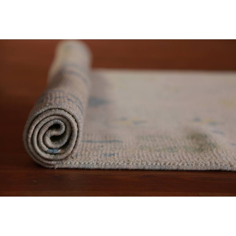 Hand Knotted Oriental 100% Wool Carpet Transitional Geometric Navy Blue & Blues Oushak Runner Rug - 17' 8'' X 3' 3''