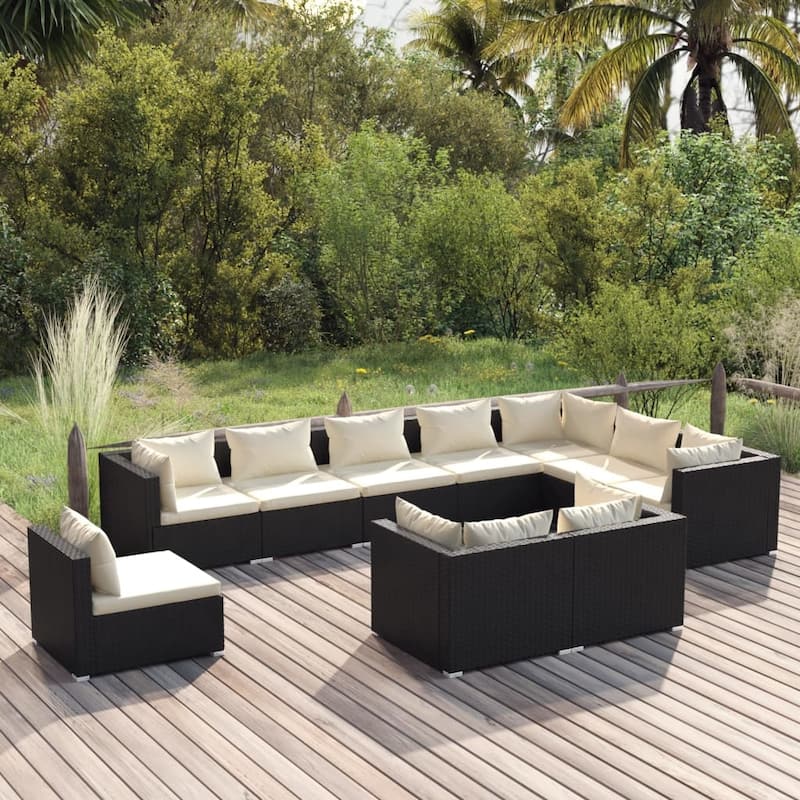 vidaXL Patio Lounge Set Outdoor Sectional Sofa Set Table Garden Poly Rattan - 27.6" x 27.6" x 23.8" - Black