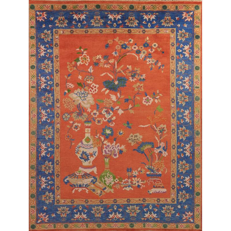 Floral Heriz Serapi Indian Area Rug Hand-Knotted Wool Carpet - 7'11"x 9'11"