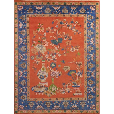 Floral Heriz Serapi Indian Area Rug Hand-Knotted Wool Carpet - 7'11"x 9'11"