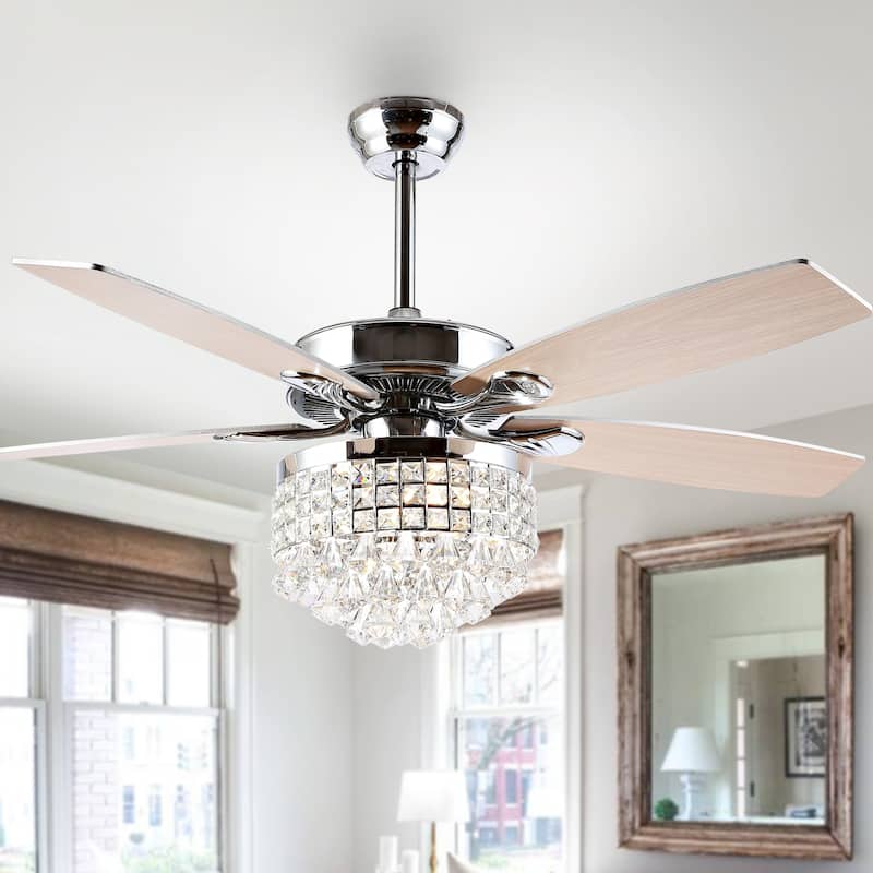 SAFAVIEH Lighting Schorena Chrome 3-Speed Led Ceiling Fan with Remote - 52" W x 52" L x 21.5"-26.5" H