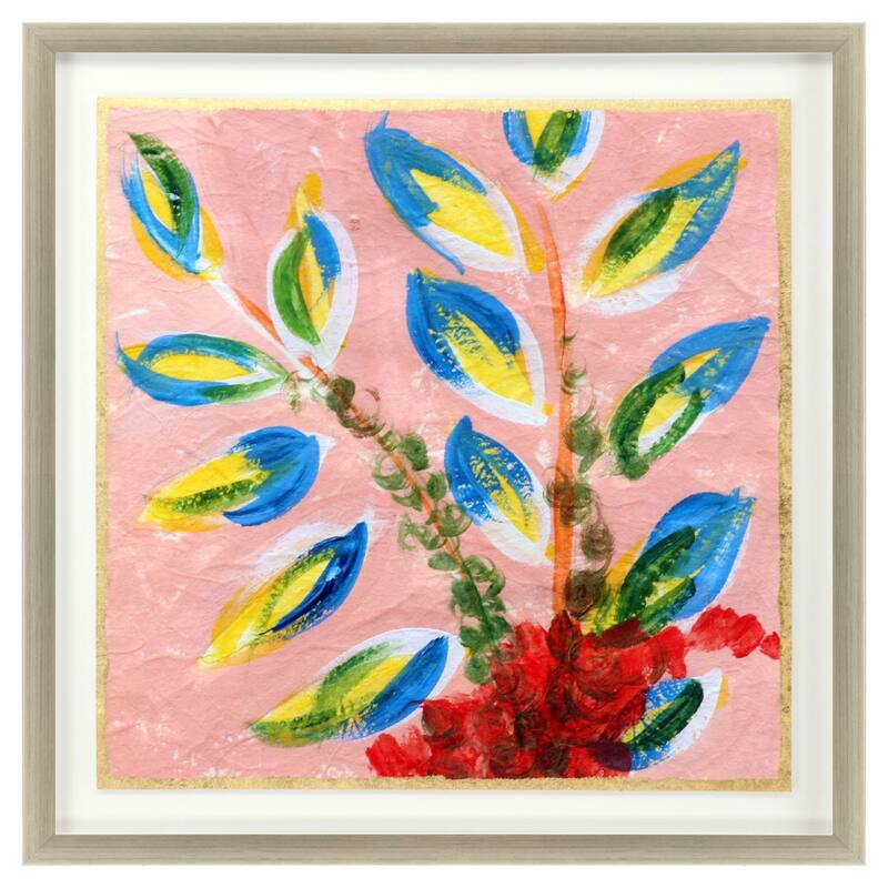 HomeRoots Vibrant Pink And Blue Modern Floral Giclee Silver Framed Wall Art