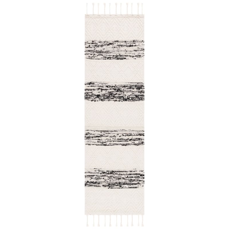 SAFAVIEH Handmade Natura Blodwyn Wool Rug - 2'3" x 8' Runner - Ivory/Black