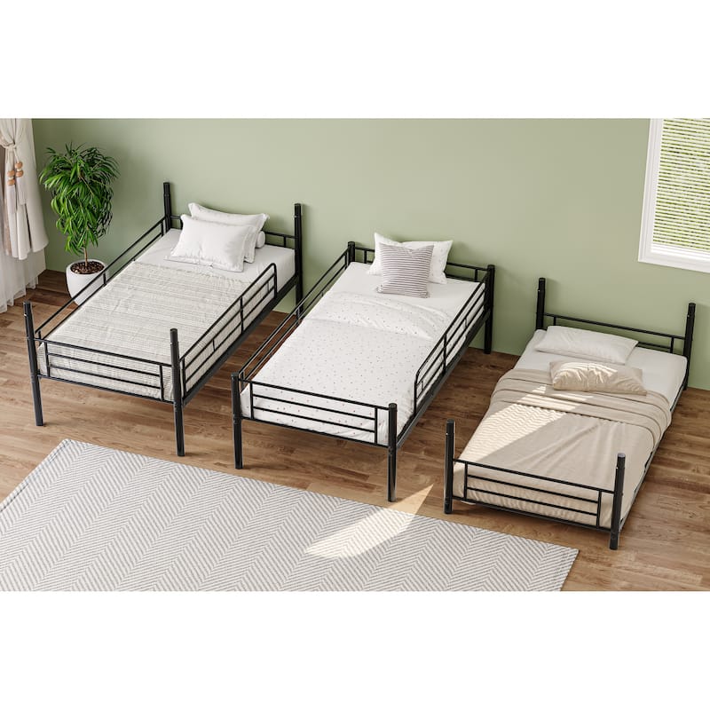 Metal Triple Bunk Bed,Twin Over Twin Bunk Bed for 3, 3 Beds with Guardrail and Ladder, Heavy Duty Triple Bed Frame for Teenagers