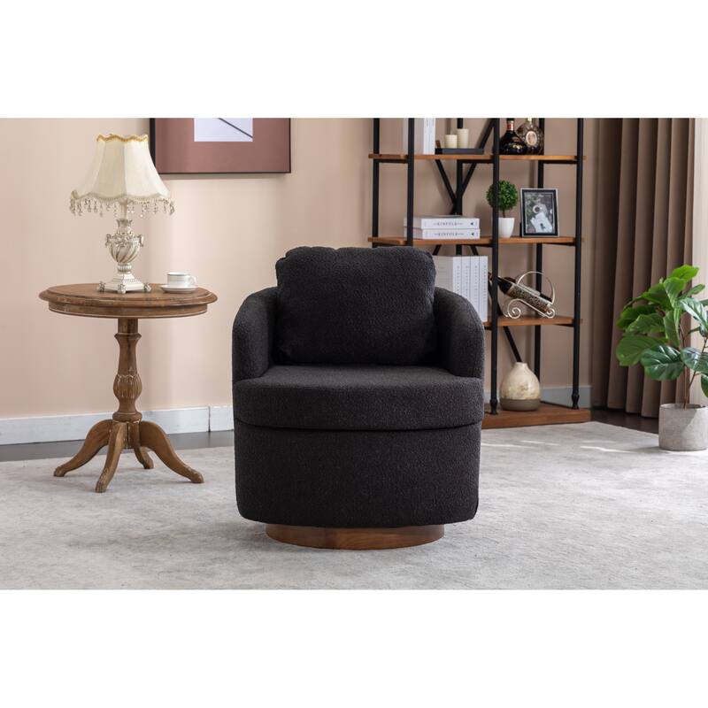 Black 30.3" Swivel Accent Chair with Wood Base