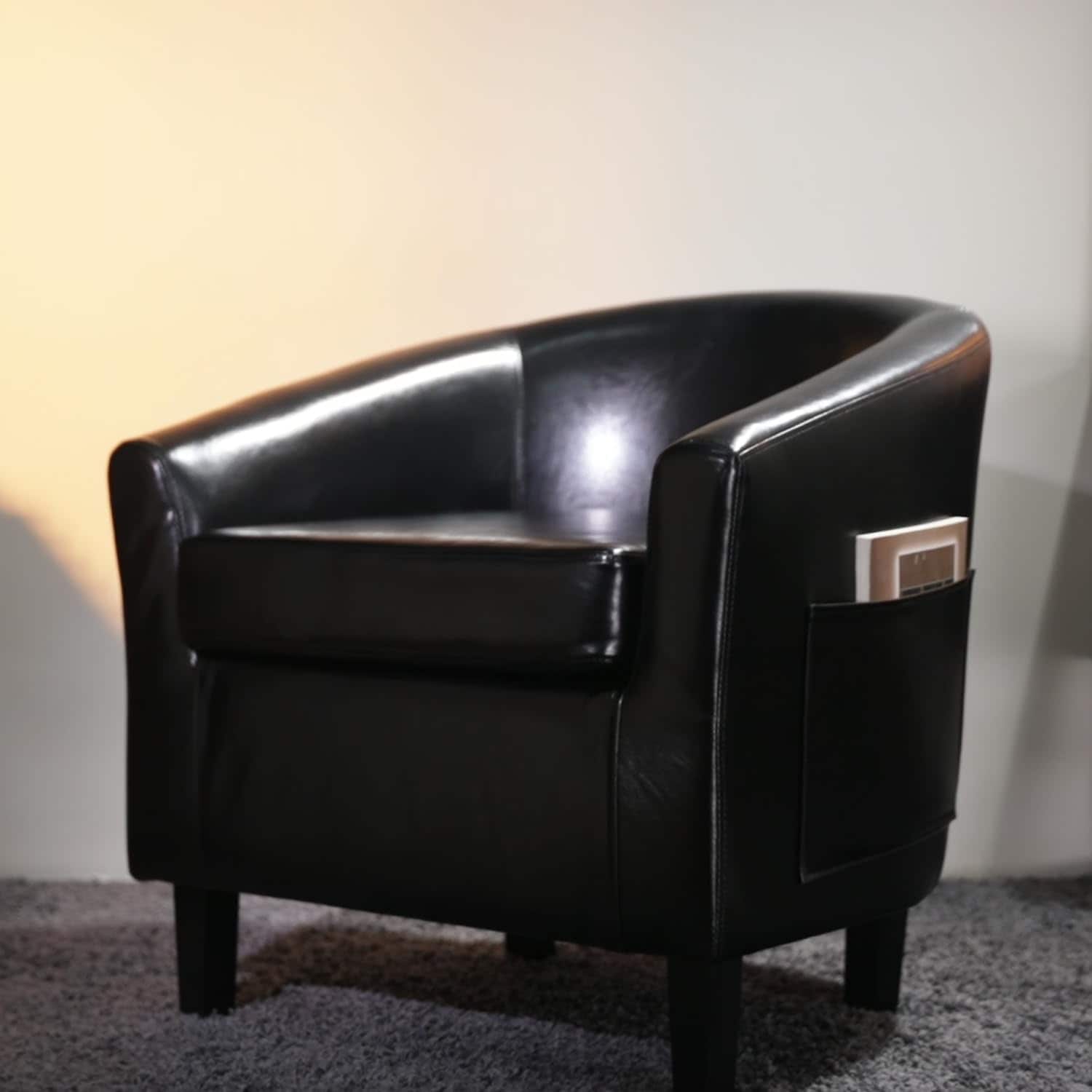 Modern Faux Leather Barrel Accent Chair with U-Shaped Backrest, Padded Seat with 4-Inch Foam and High-Gauge Springs
