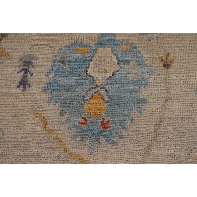 Vegetable Dye Oushak Area Rug Handmade Beige Wool Carpet - 5'0"x 6'10"