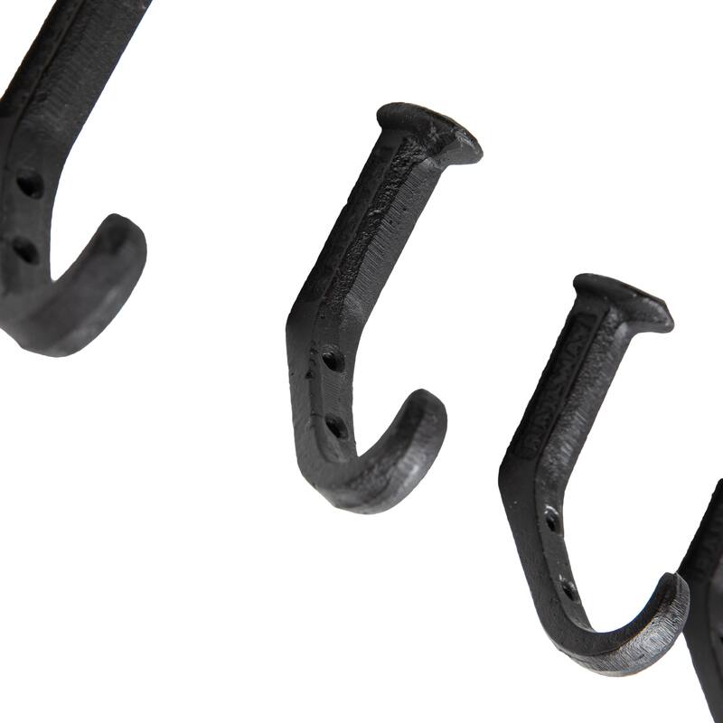 Black Cast Iron Raiway Spike Wall Mount Hook Set (Set of 6)