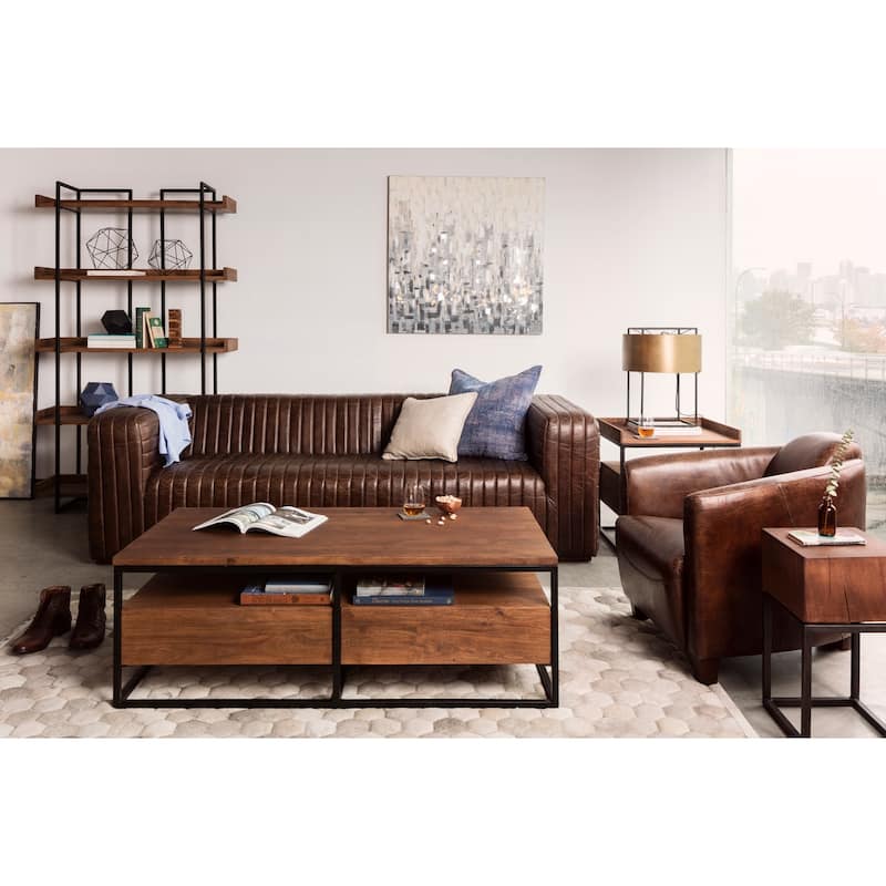 Aurelle Home Caolo Modern Channel-Stitched Leather Sofa