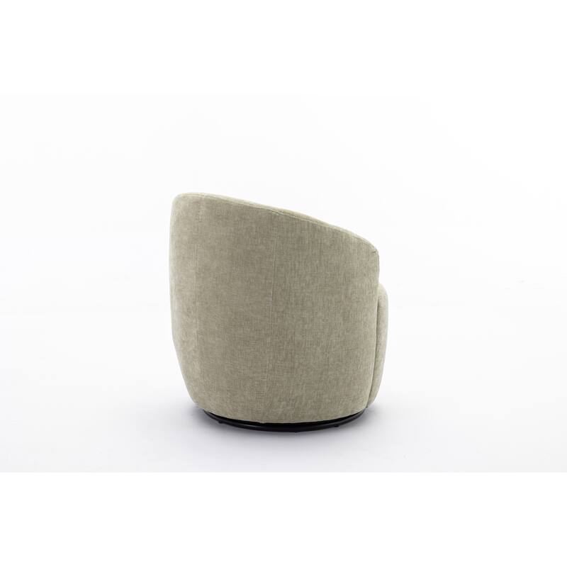 Light Green Chenille Modern 25.6" Upholstered Swivel Barrel Chair with Black Powder Coating and Metal Ring