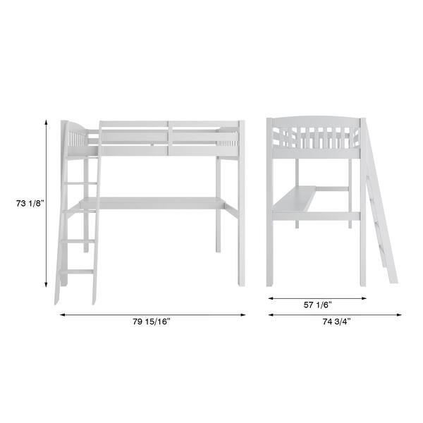 dimension image slide 1 of 2, High Loft Bed with Desk and Storage, Solid Wood Frame