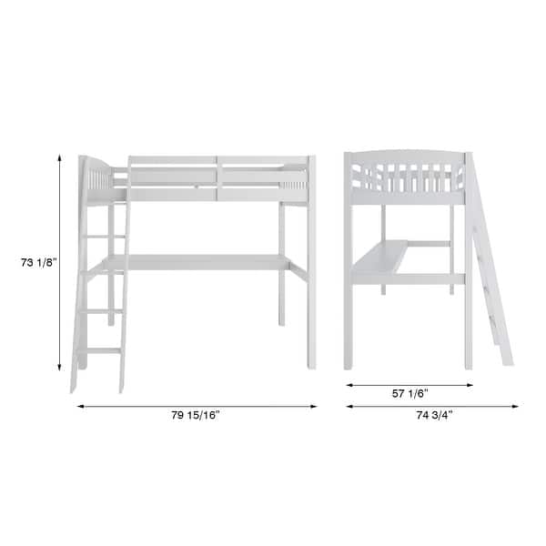 dimension image slide 1 of 2, High Loft Bed with Desk and Storage, White