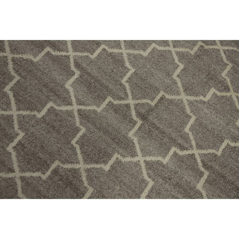 Hand-knotted Modern Wool Grey Geometric Area Rug Oriental Carpet - 8' 2'' X 4' 11''