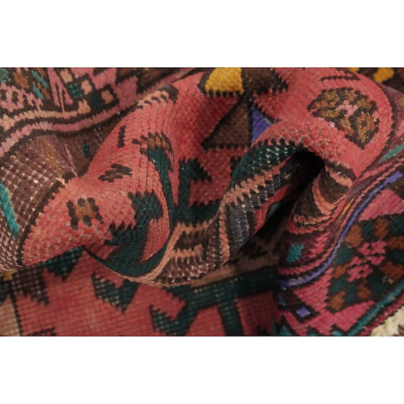 Hand Knotted Oriental 100% Wool Carpet Traditional Geometric Pink Heriz Runner Rug - 12' 2'' X 3' 0''