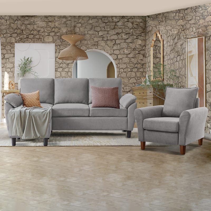 3-Piece Living Room Sectional Sofa Set with Chair and Ottoman - Charcoal