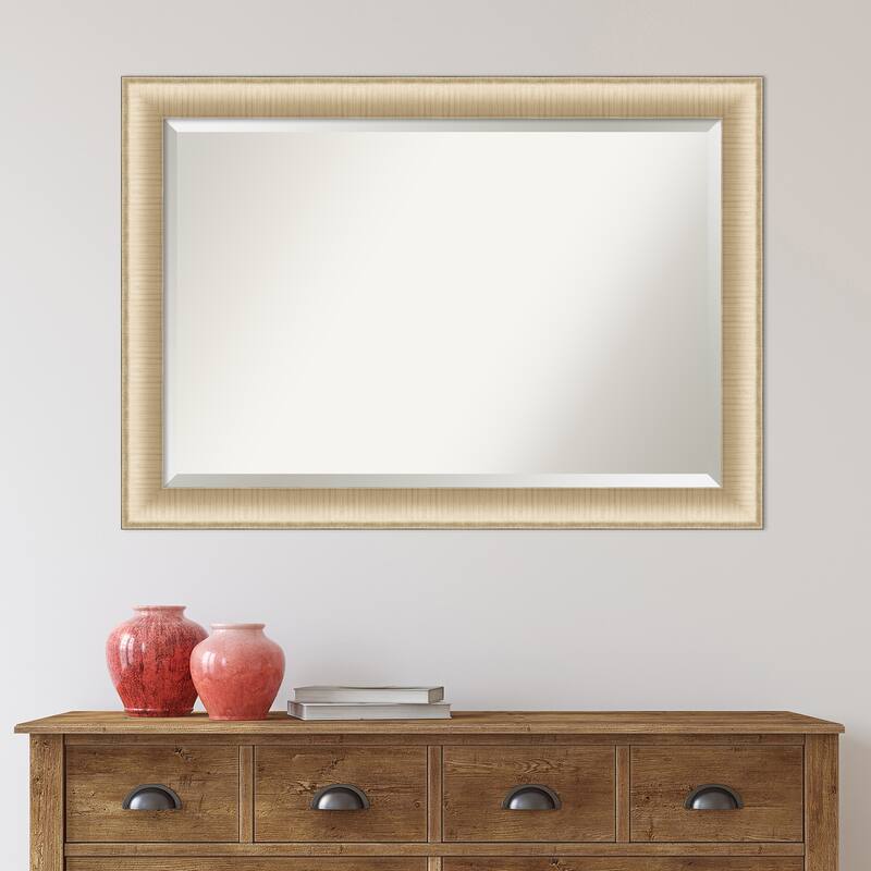 Beveled Bathroom Wall Mirror - Elegant Brushed Honey Frame