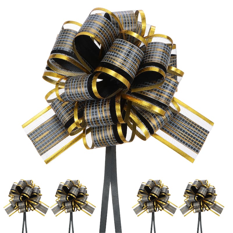 10pcs Large Pull Bow 6 Inch Flower Bows for Wedding Baskets - 6 Inch - Black