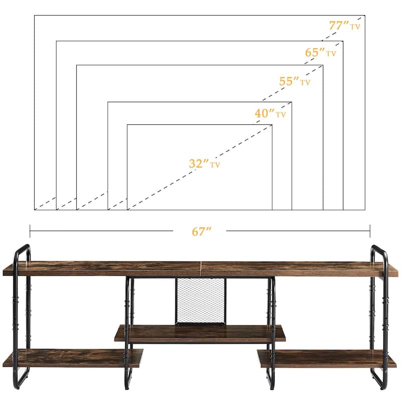 Entertainment Center TV Stand with 3-Tier Storage Shelves