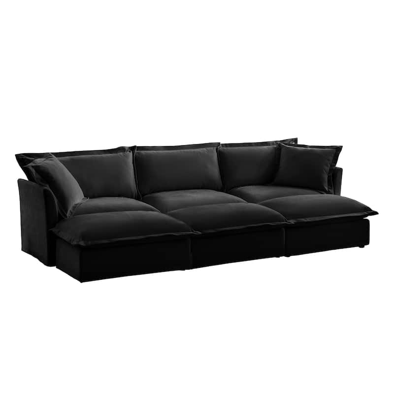 Living Room Sofa Slipcovered Sofa 3 Seater Sofa With 3 Ottomans, Oversized 3-Seat Sleeper Sofa Bed Home Theater Sofa, Chenille