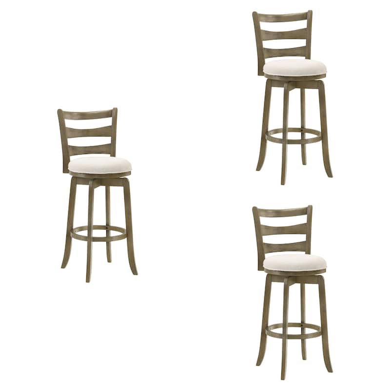 Melindra White Boucle Swivel Bar Stool, Upholstered Counter Stool with Solid Wood Legs - Set of 3 - Putty Brown - Bar Height