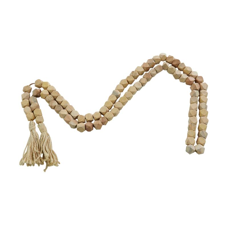 Bohemian Natural Wood Bead Garland with Cotton Tassels - 80 x 1