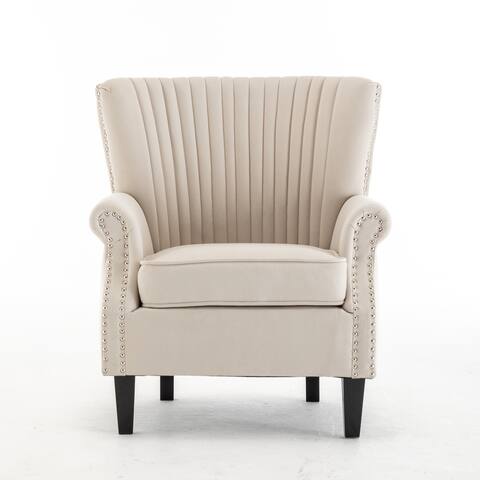 Accent Chair, Living Room Wingback Chair, Tufted Armchair with Padded Seat, Upholstered Accent Reading Chair