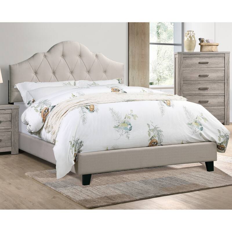 Full Size Polyfiber Upholstered Platform Bed with Adjustable Arch Headboard and Button Tufting