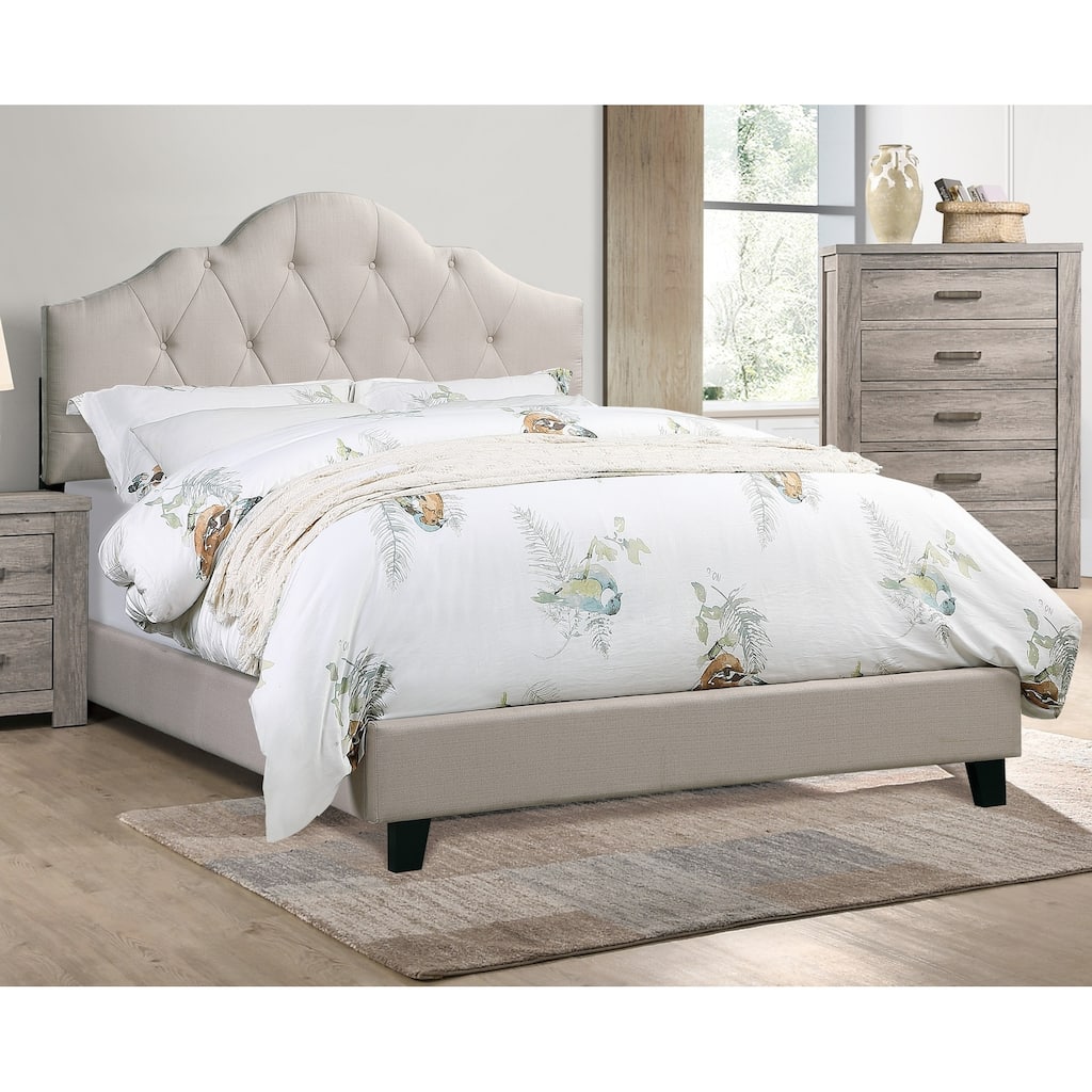 Queen Size Adjustable Upholstered Bed Frame with Tufted Headboard, Light Brown, Contemporary Design