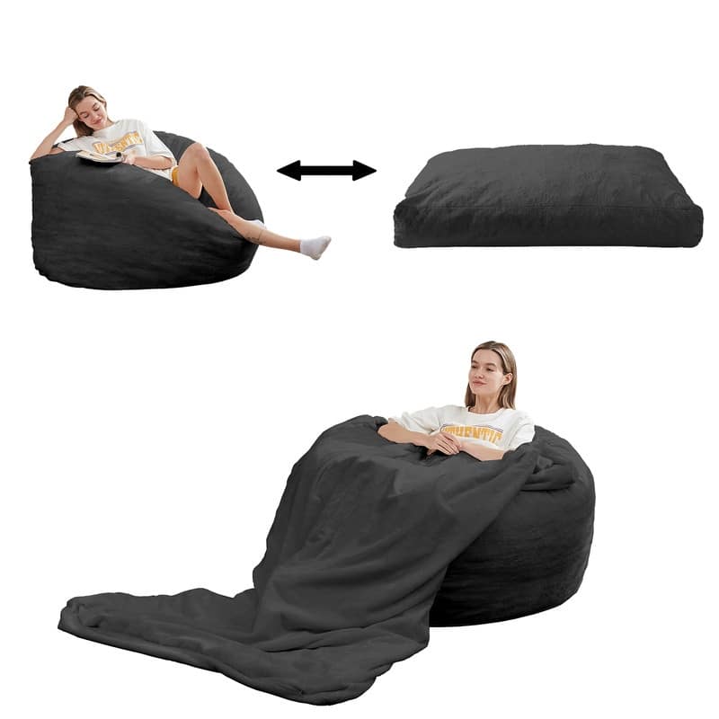Mixoy Faux Plush Lazy Bean Bag Chairs,Oversized Fluffy Accent Chair,Fuzzy Sofa - Dark Grey - Large