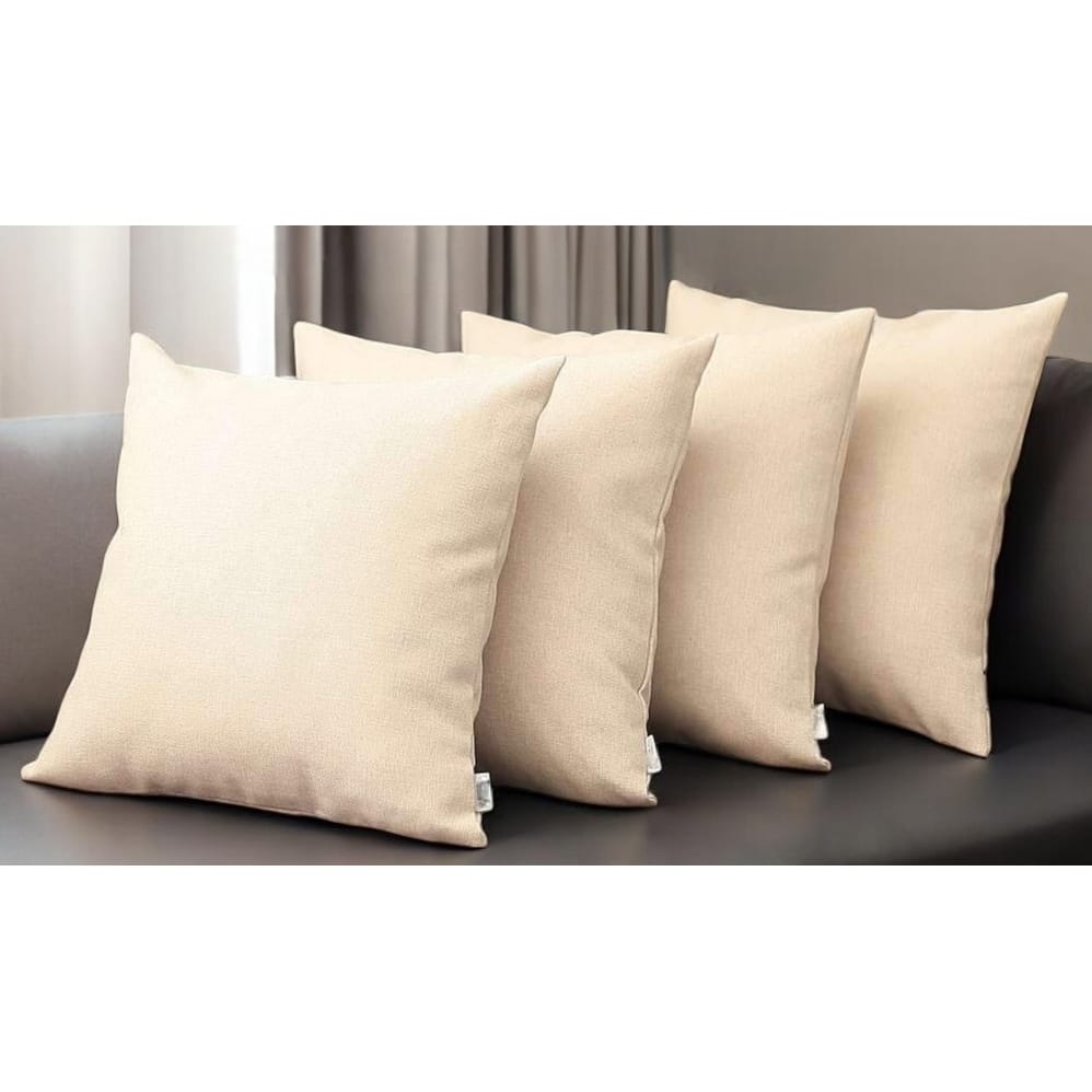 Set of Four 18" Ivory Fabric Throw Pillows