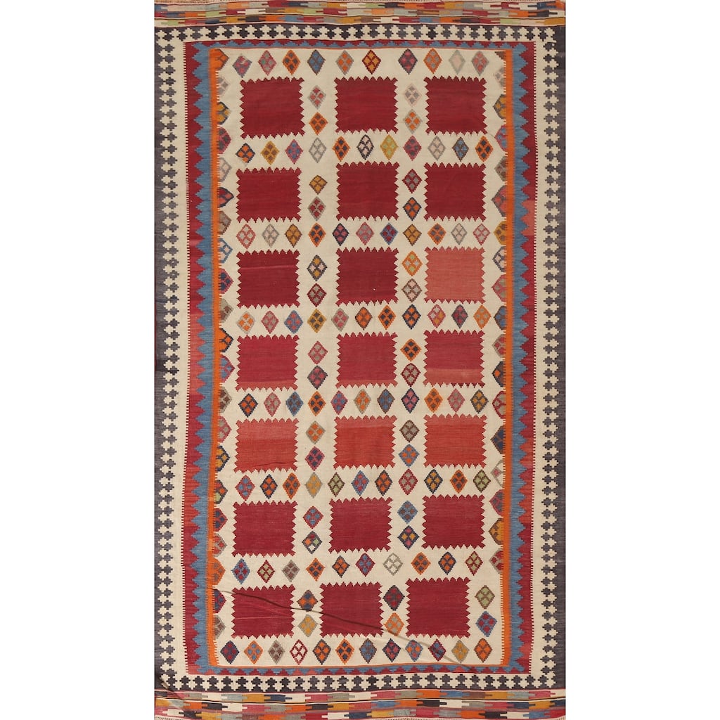 Vegetable Dye Kilim Qashqai Persian Antique Rug Hand-Woven Wool Carpet - 5'4"x 9'11"