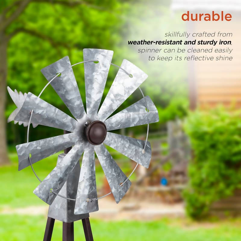 Alpine Corporation 24" Tall Outdoor Metal Windmill Spinner Garden Yard Decoration, Bronze and Silver