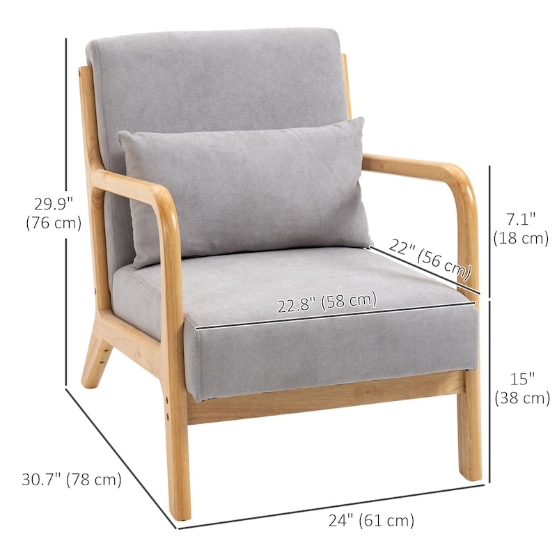 Fabric Accent Chair Armchair with Wood Legs for Bedroom - Grey