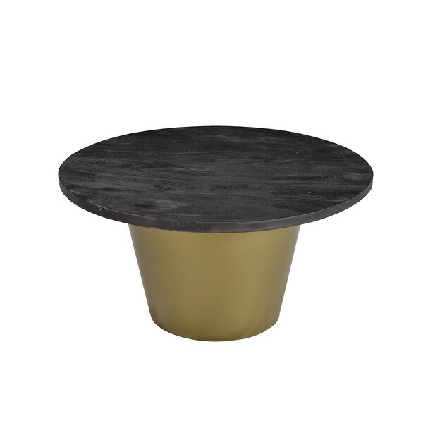 Rhu Home black mango wood coffee table with gold drum base - 32". Opens flyout.