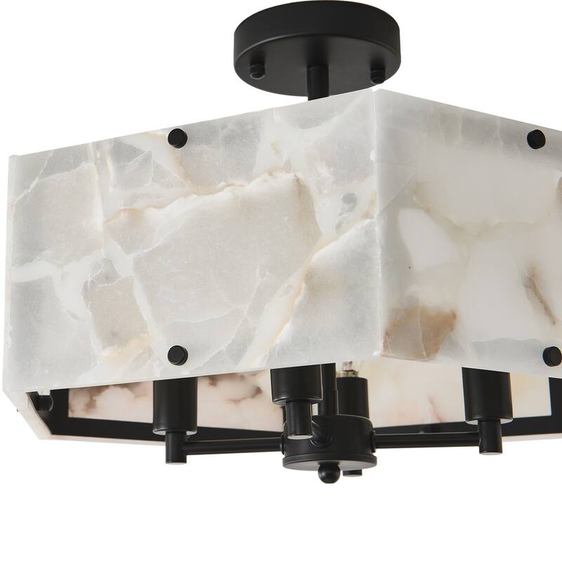 4 - Light Mid - Century Modern Alabaster - Look Octagonal Semi Flush Mount - Matte Black
