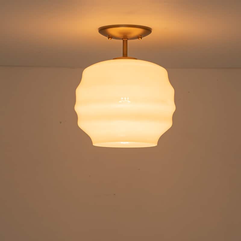 1-Light Retro Modern Glass Gold Flush Mount Ceiling Light for Living Room & Bedroom - 9.4 in. W x 11 in. H