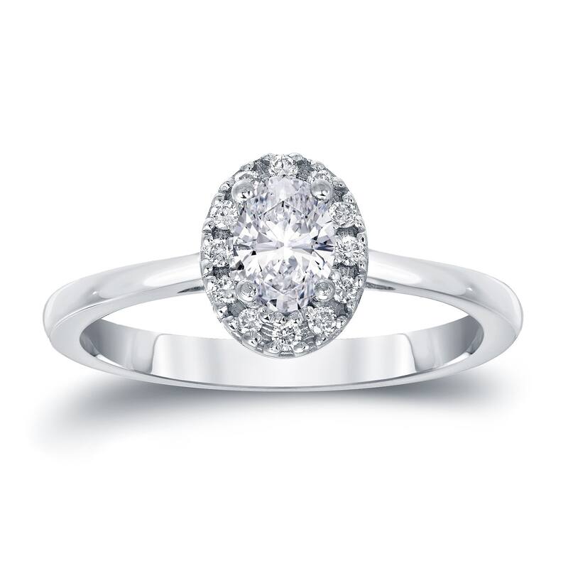 Auriya 14k Gold 3/5ctw Halo Oval Diamond Engagement Ring - 4 - White
