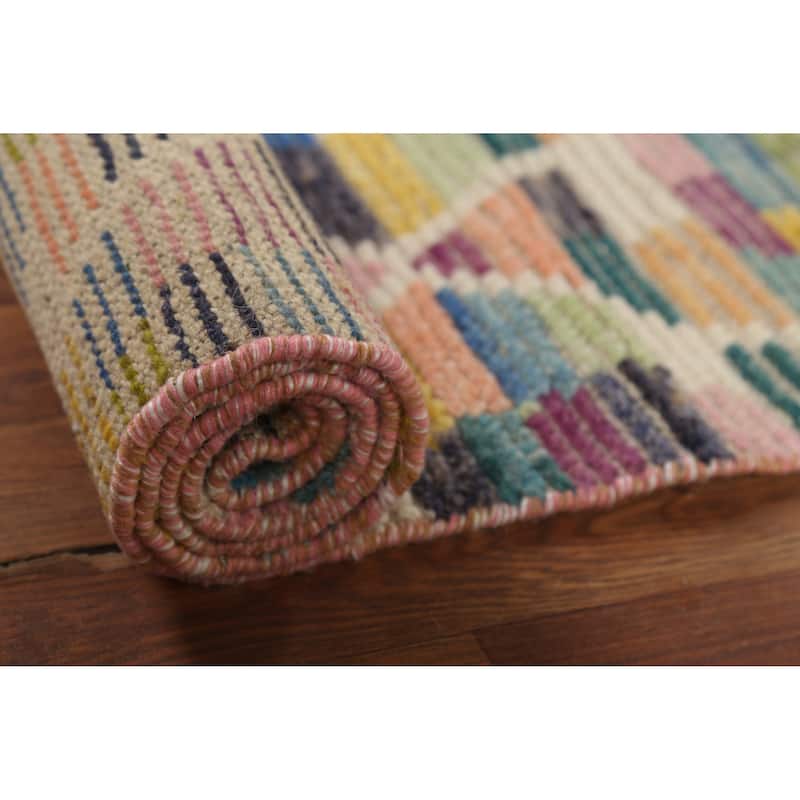 Trellis Striped Moroccan Oriental Runner Rug Handmade Wool Carpet - 2'4"x 12'9"