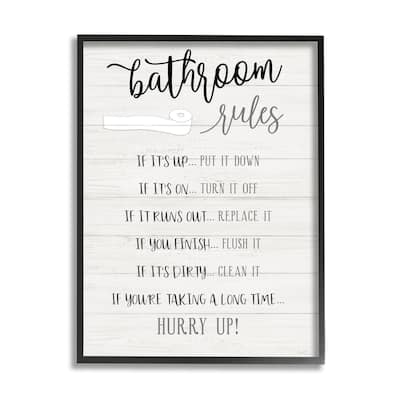 Stupell Bathroom Rules Toilet Paper Sign Country Plank Pattern Framed Wall Art - Black