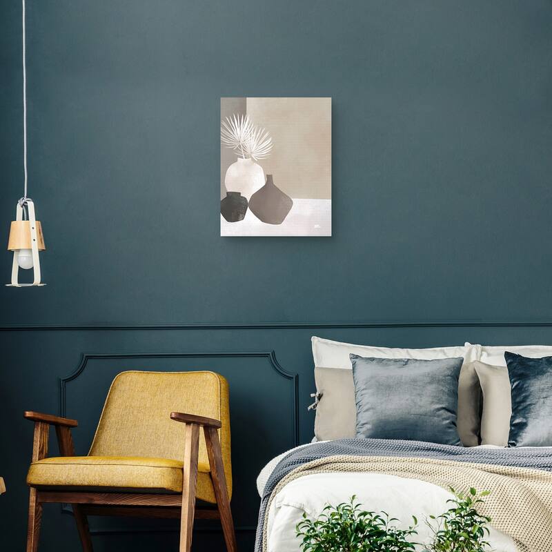 Palmettos & Pots (grey) Canvas Art Print