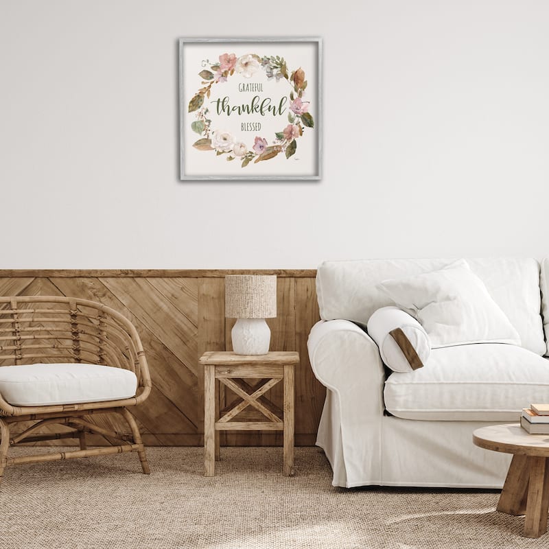 Stupell Elegant Gratitude Wreath Framed Giclee Art Design By Livi Finn
