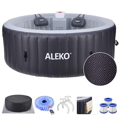 ALEKO Round Inflatable 4 Prs Hot Tub with Energy-saving Cover & Jets Black Diamond