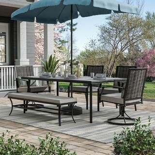 Sintra 6-Piece Patio Dining Set with Cushioned Swivel Rockers & Bench