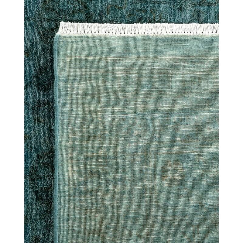 Overton Hand Knotted Wool Vintage Inspired Modern Contemporary Overdyed Blue Area Rug - 8' 10" x 11' 10"