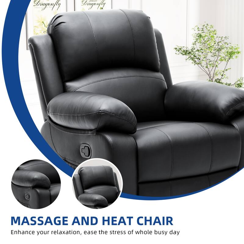 Moasis Beige Faux Leather Oversized Rocker Recliner Chair with Heat and Massage