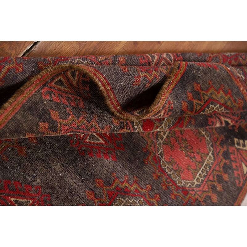 Distressed Geometric Balouch Persian Area Rug Handmade Wool Carpet - 3'6" x 6'9"