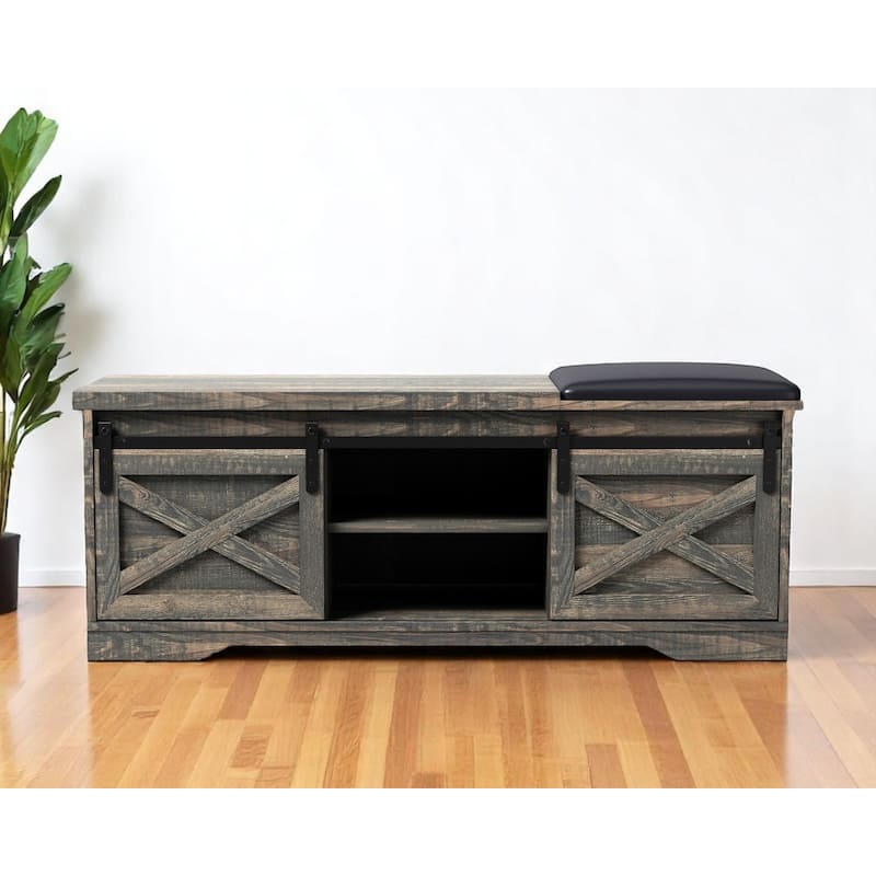 HomeRoots 47" Dark Brown Faux Leather Upholstered Storage Bench with Shelves - 47.24 in. x 17.72 in. x 15.35 in. - 47.24 in. x 17.72 in.  x 15.35 in. - Dark Brown