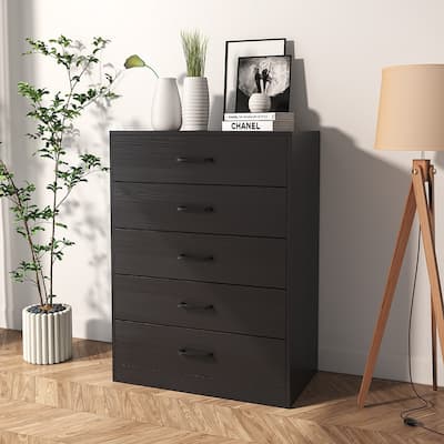 5 Dresser, Chest of Drawers with Wide 52.75'', Easy-Pull Fabric & Wood Dressers with Top