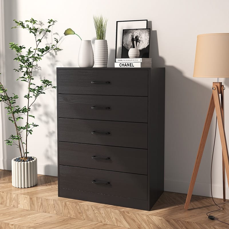 5 Dresser, Chest of Drawers with Wide 52.75'', Easy-Pull Fabric & Wood Dressers with Top